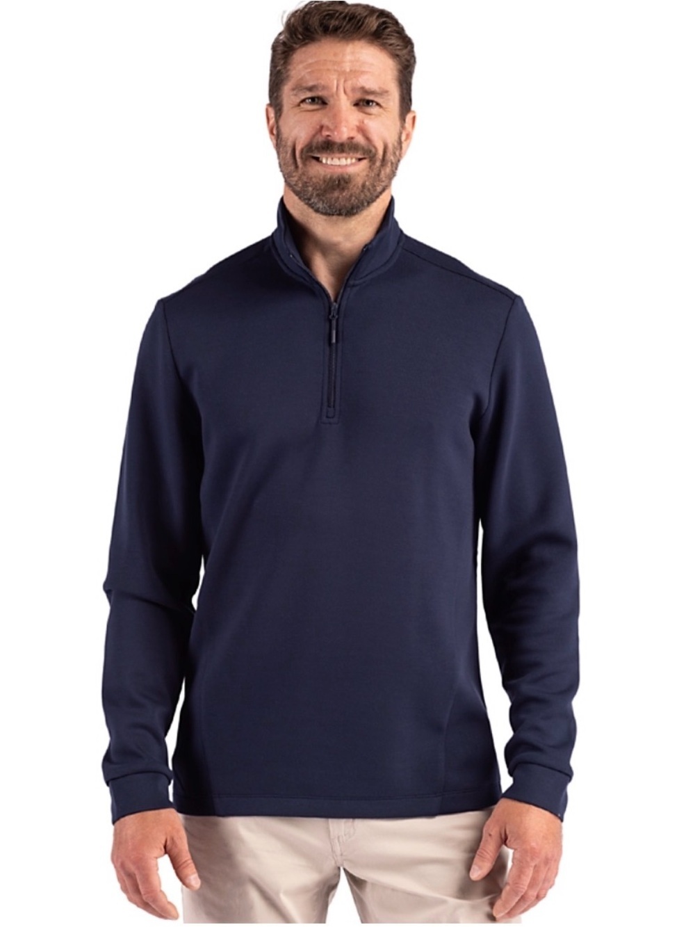 *NWOT* Cutter & Buck Mens XL Navy Quarter-Zip Sweater Elbow Patches! Preppy Golf